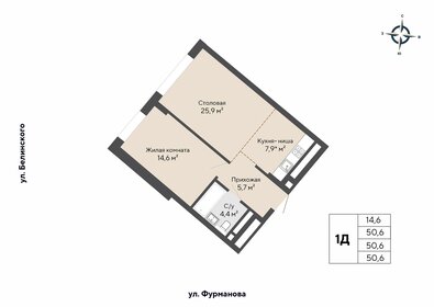 Квартира 50,6 м², 1-комнатная - изображение 1