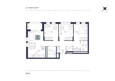 Квартира 74 м², 3-комнатная - изображение 1