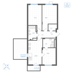 Квартира 97,1 м², 3-комнатная - изображение 1