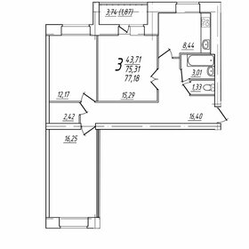 Квартира 77,2 м², 3-комнатная - изображение 1