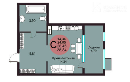 Квартира 26,5 м², студия - изображение 1