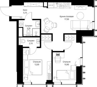 Квартира 50,8 м², 2-комнатная - изображение 2