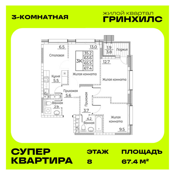 80,5 м², 4-комнатная квартира 15 392 842 ₽ - изображение 27