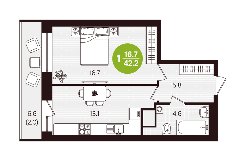 43 м², 2-комнатная квартира 2 750 000 ₽ - изображение 65