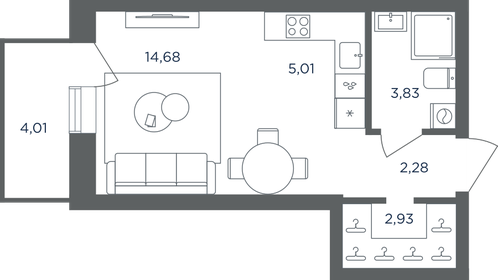 Квартира 29,9 м², 1-комнатная - изображение 1