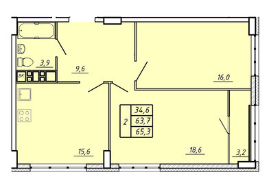 Квартира 65,3 м², 2-комнатная - изображение 1