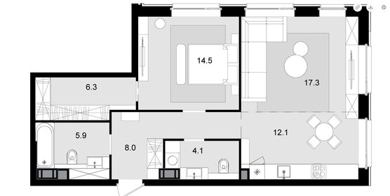 Квартира 61,2 м², 1-комнатная - изображение 1