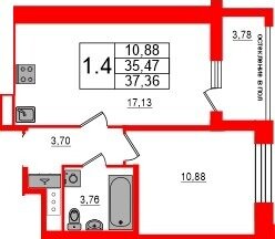 Квартира 35,5 м², 1-комнатная - изображение 1