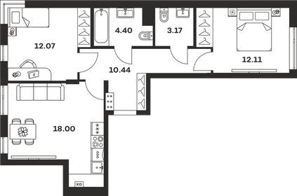 Квартира 60,2 м², 2-комнатная - изображение 1