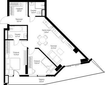 Квартира 74,3 м², 2-комнатная - изображение 2