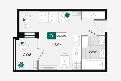 Квартира 25,8 м², студия - изображение 1