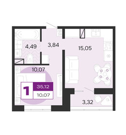 Квартира 35,1 м², 1-комнатная - изображение 1