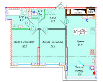 Квартира 54,6 м², студия - изображение 1