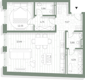 Квартира 78,3 м², 1-комнатная - изображение 2