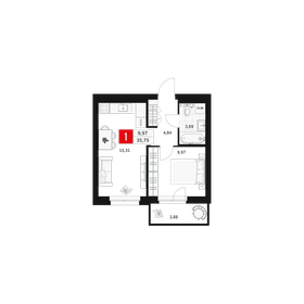 Квартира 35,8 м², 1-комнатная - изображение 1