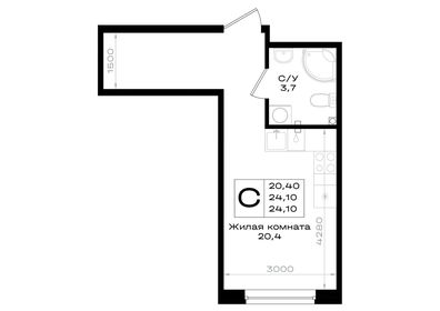 Квартира 24,1 м², студия - изображение 1