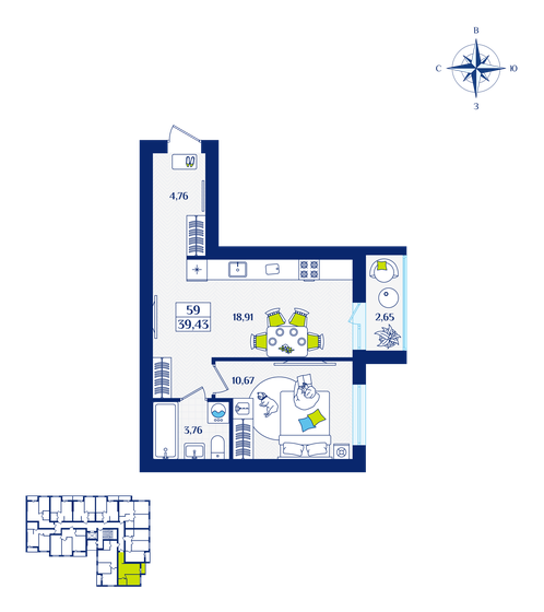 30 м², 1-комнатная квартира 5 484 510 ₽ - изображение 48