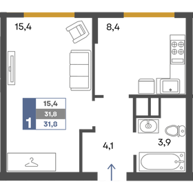 Квартира 31,8 м², 1-комнатная - изображение 1