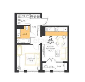 Квартира 42,7 м², 1-комнатная - изображение 1