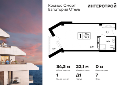 Квартира 34,3 м², 1-комнатные - изображение 1