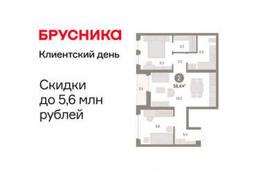 Квартира 58,4 м², 2-комнатная - изображение 1