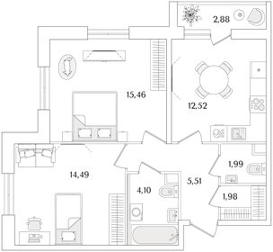 Квартира 57,5 м², 2-комнатная - изображение 1