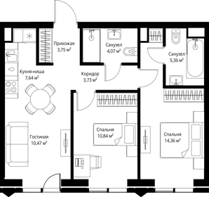 Квартира 60,2 м², 2-комнатная - изображение 2