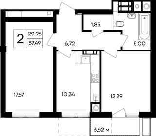 Квартира 57,5 м², 2-комнатная - изображение 1