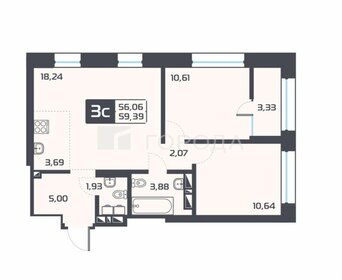 Квартира 59,4 м², 3-комнатная - изображение 1