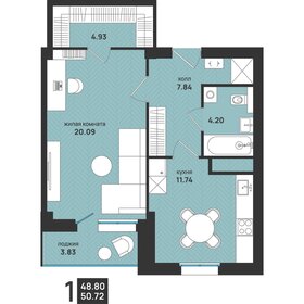 Квартира 50,7 м², 1-комнатная - изображение 1
