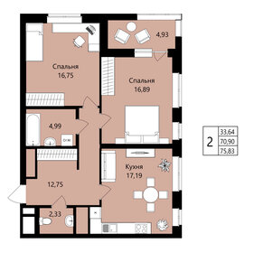 Квартира 70,9 м², 2-комнатная - изображение 1