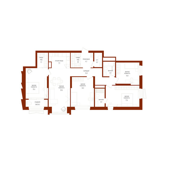 162 м², 4-комнатная квартира 32 390 000 ₽ - изображение 136