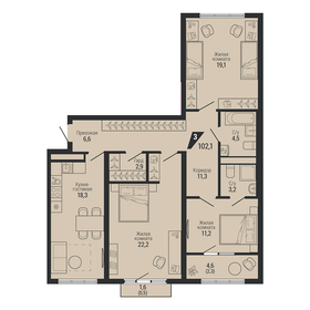 Квартира 102,1 м², 3-комнатная - изображение 1