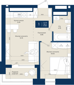 Квартира 37,8 м², 1-комнатная - изображение 1