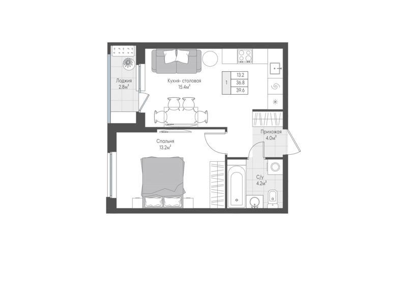 38,2 м², 1-комнатная квартира 5 980 401 ₽ - изображение 3