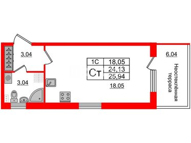 Квартира 24 м², студия - изображение 1