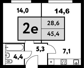 Квартира 45,4 м², 2-комнатная - изображение 1