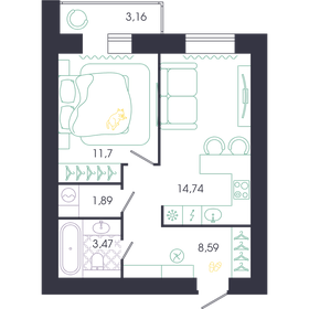 Квартира 42,8 м², 1-комнатная - изображение 1