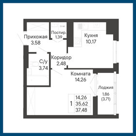 Квартира 37,5 м², 1-комнатная - изображение 1