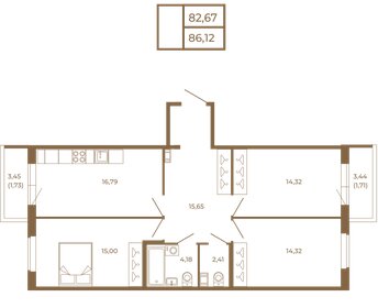 Квартира 86,1 м², 3-комнатная - изображение 1