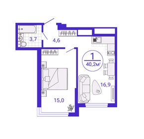 Квартира 40,2 м², 1-комнатная - изображение 1