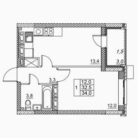 Квартира 34 м², 1-комнатная - изображение 1
