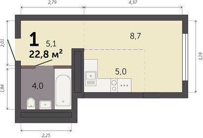 Квартира 22,8 м², студия - изображение 1