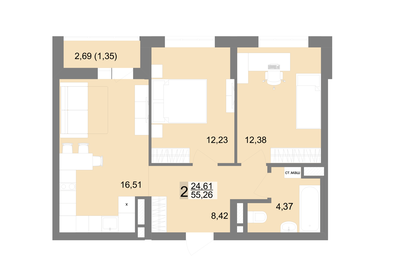 Квартира 55,3 м², 2-комнатная - изображение 1