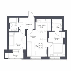 Квартира 56,6 м², 3-комнатная - изображение 1