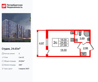 Квартира 24,7 м², студия - изображение 1