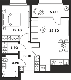 Квартира 47,7 м², 1-комнатная - изображение 1
