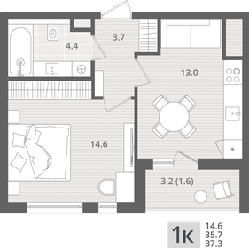 Квартира 37,3 м², 1-комнатная - изображение 1