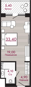 Квартира 33,4 м², студия - изображение 1