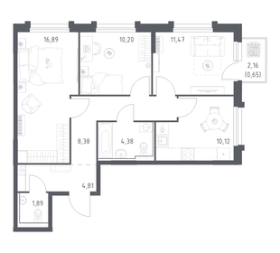 Квартира 68,8 м², 3-комнатная - изображение 1